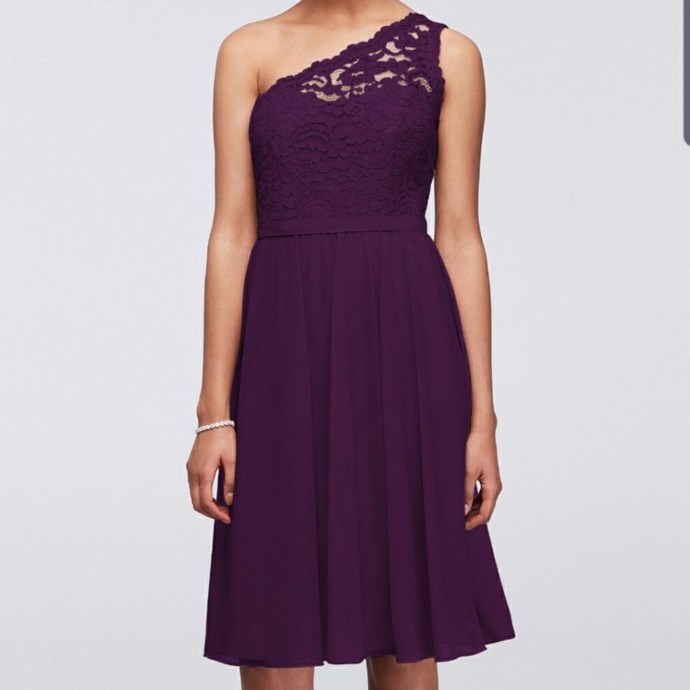 David's bridal one shoulder lace me plum dress